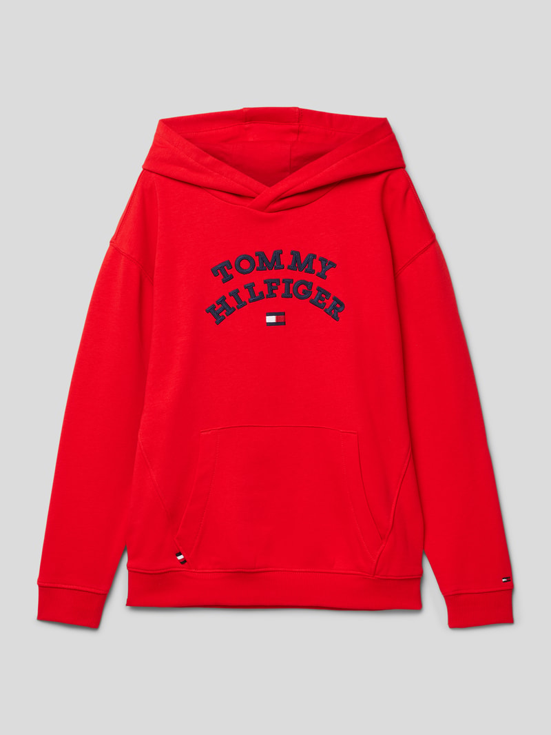Hoodie mit Logo- und Label-Stitchings in rot