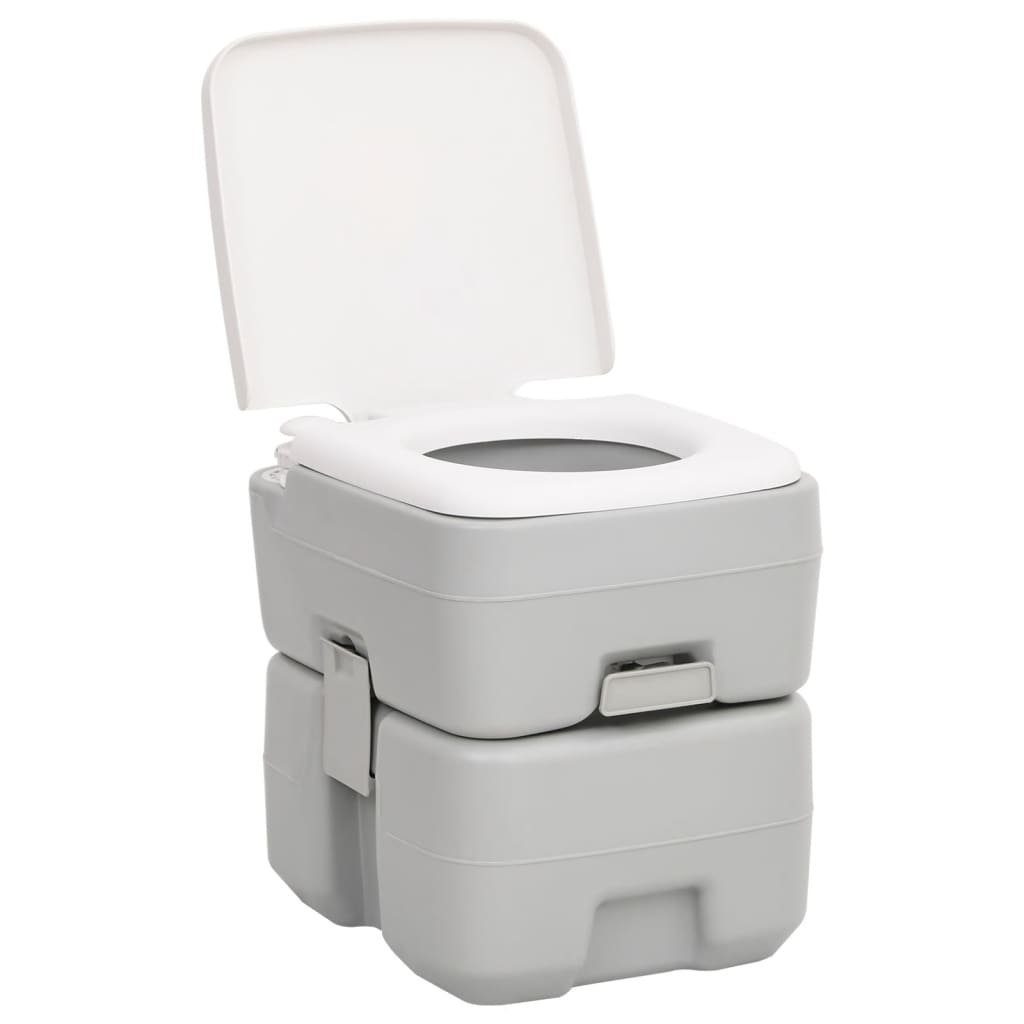 vidaXL Campingtoilette Camping-Toilette Tragbar Grau und Weiß 20 10 L HDPE