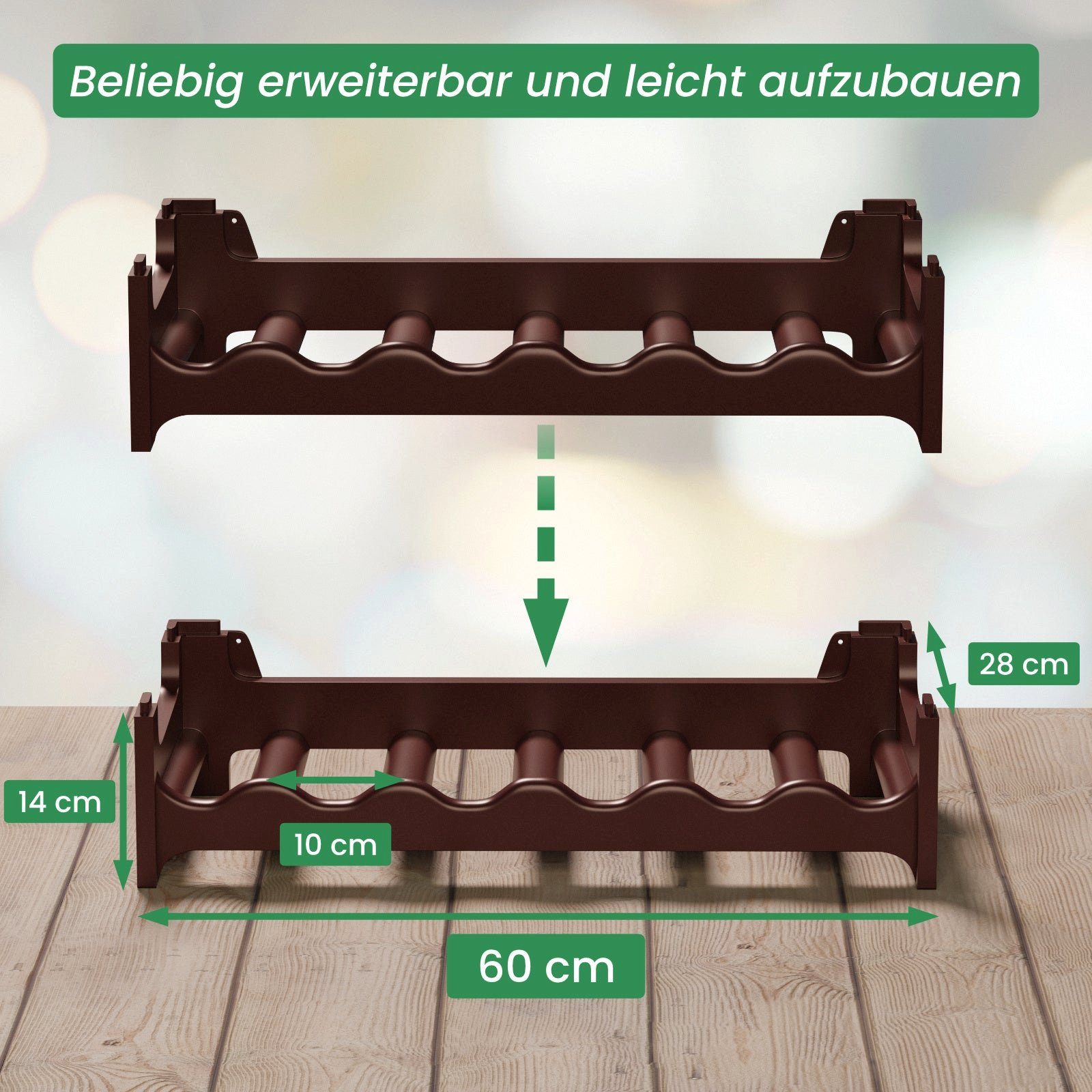 ARTECSIS Weinregal stapelbar I Flaschenregal aus Kunststoff I Braun, 2-tlg., für 12 Flaschen