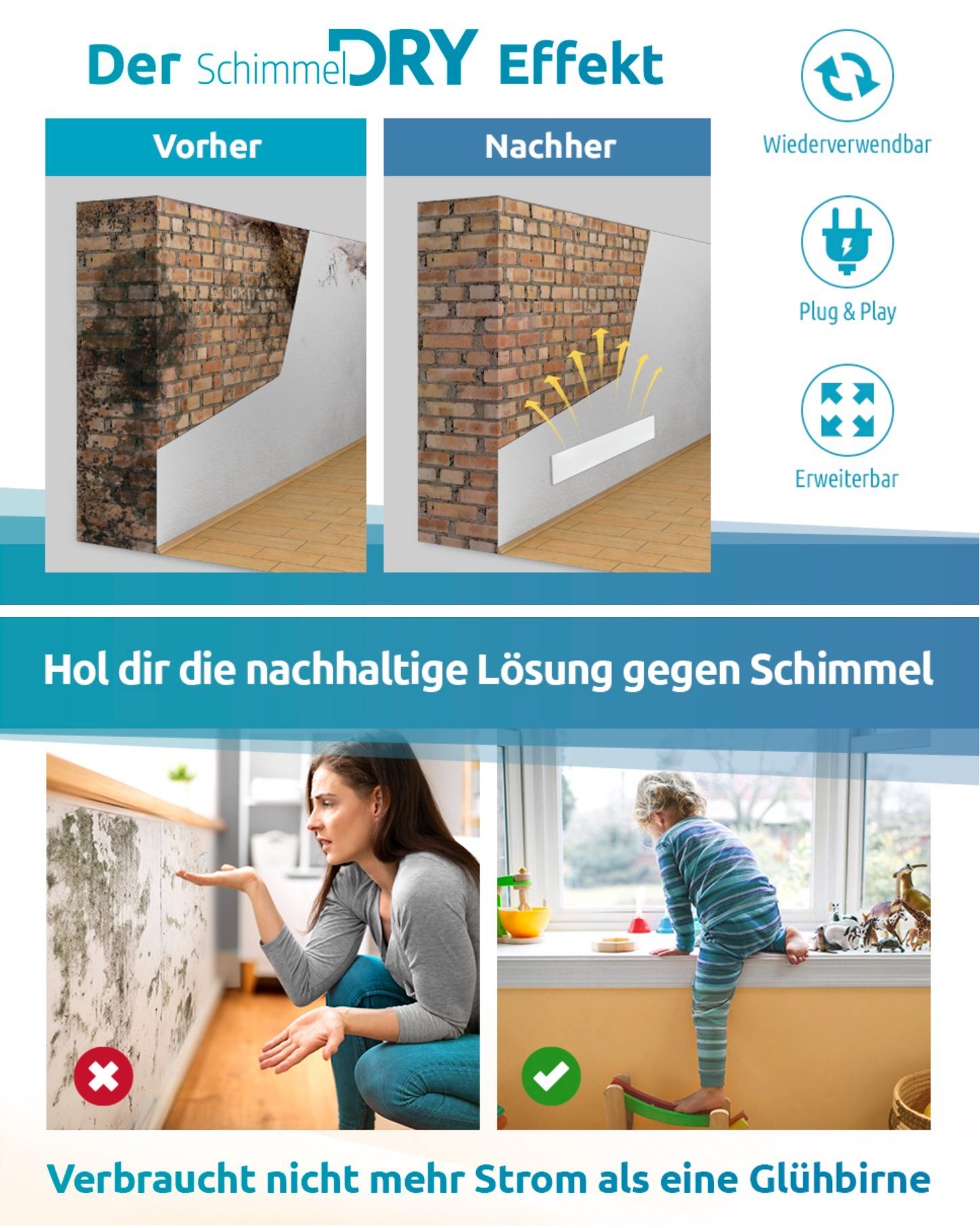 JUNG Luftentfeuchter SchimmelDry Schimmelentferner Gerät Elektrisch Wand Bad Anti Schimmel, Schimmel Entferner Frei, Entfeuchter für die Wohnung, Raumentfeuchter
