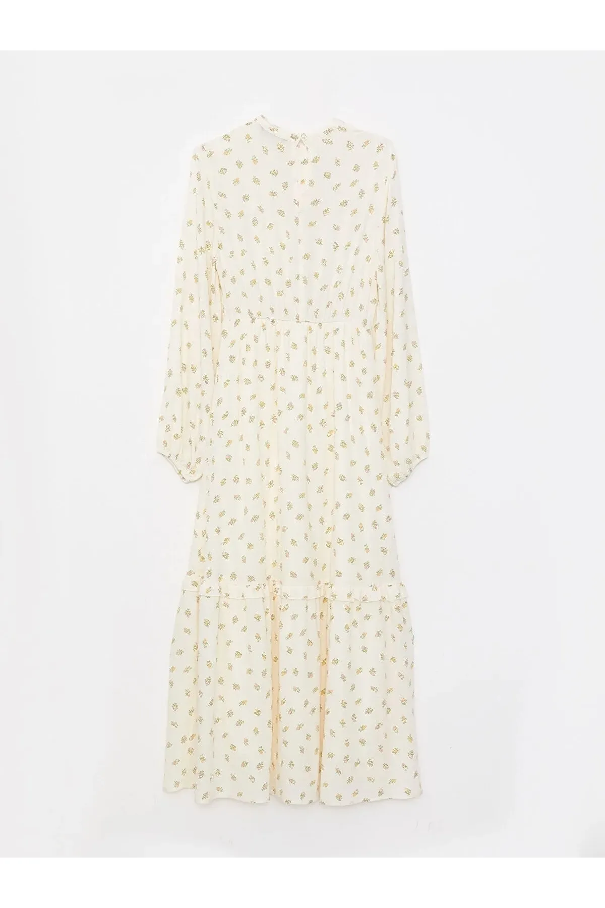 LC Waikiki  Gemustertes Damenkleid aus Viskose mit langen Ärmeln und Rundhalsausschnitt