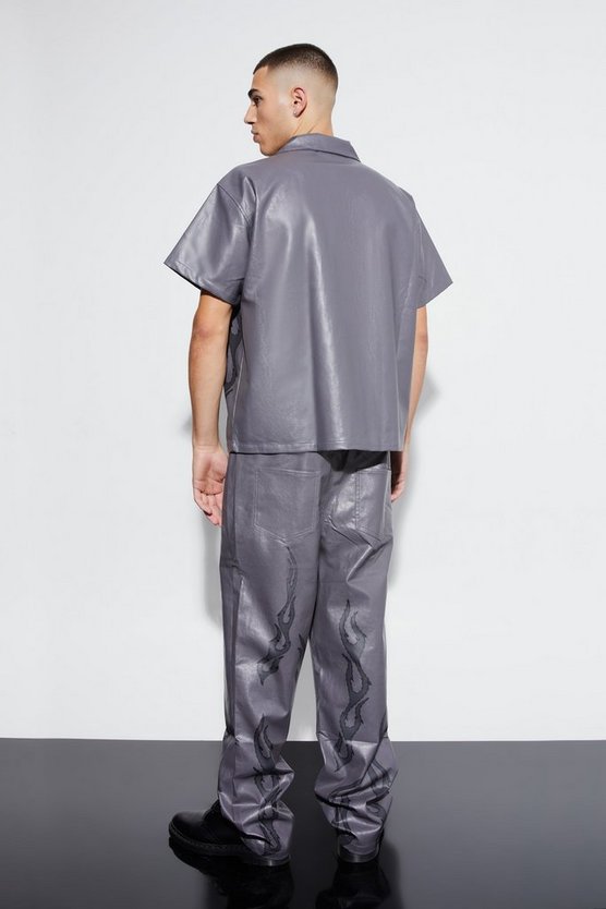 PU-Hose mit geradem Bein und Flammen-Saum