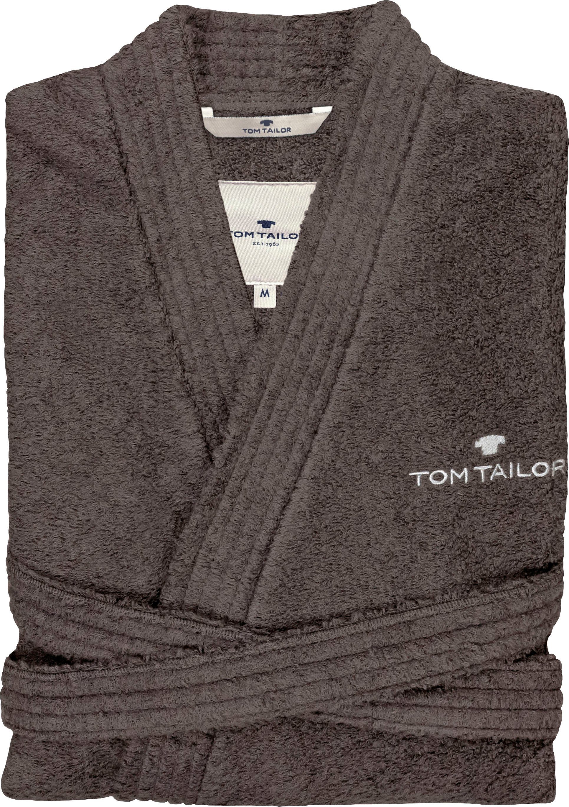 TOM TAILOR HOME Unisex-Bademantel Kimono, Langform, Wirkfrottier, Kimono-Kragen, Gürtel, für Damen & Herren, mit Logostickerei
