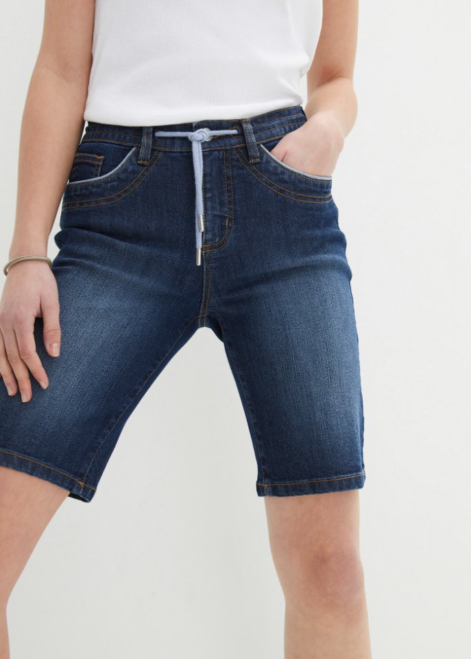 Komfort-Stretch-Jeans -Bermuda mit Bindeband