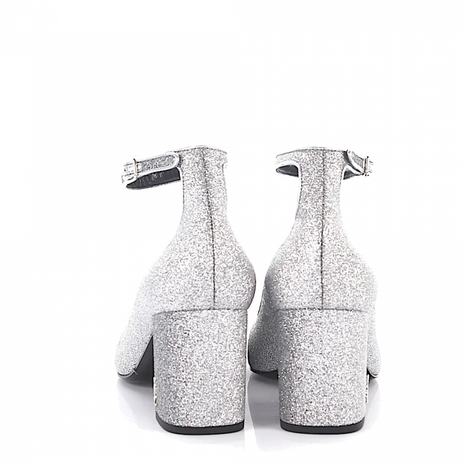 Saint Laurent - Pumps Kalbsleder Logo Glitzer silber - grau