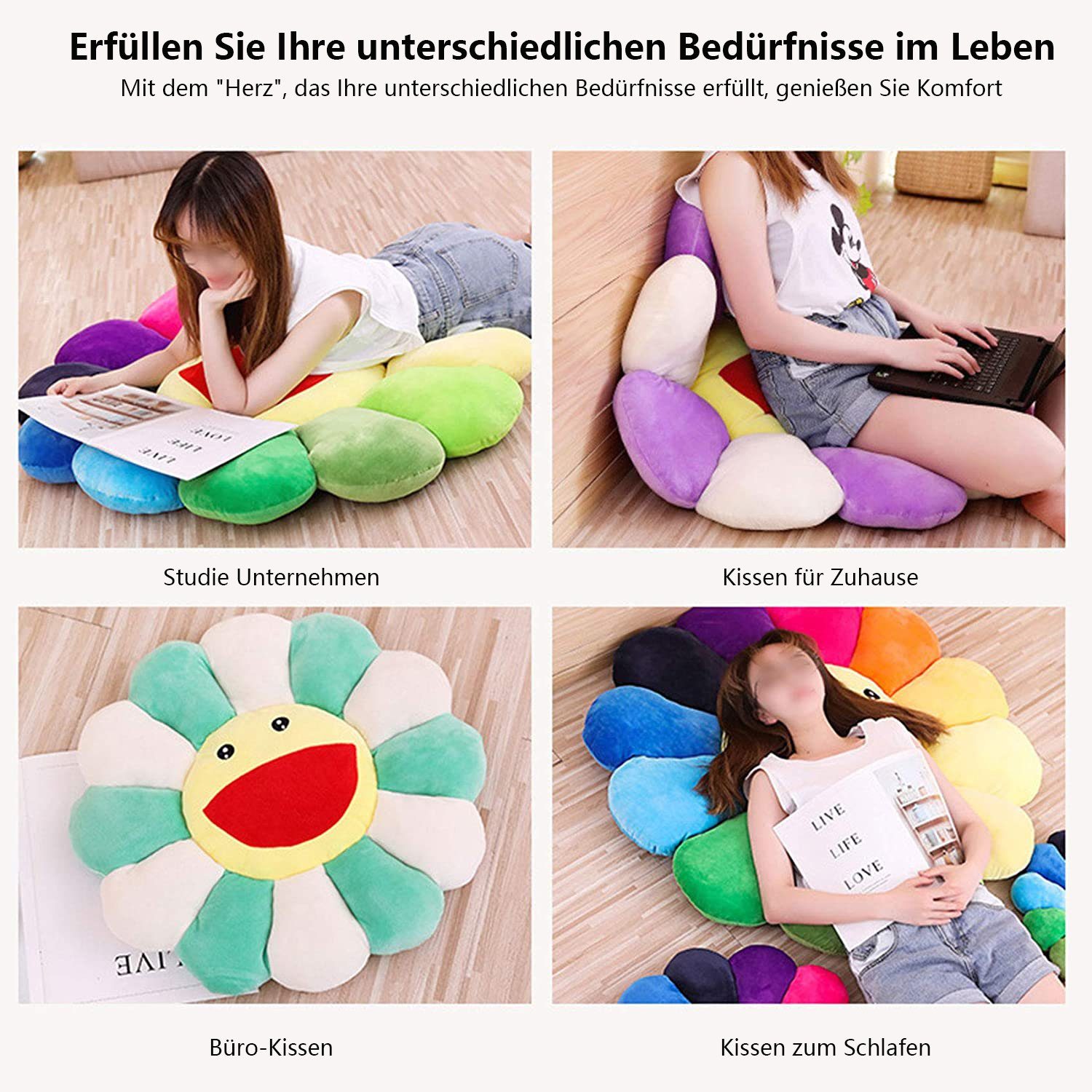JedBesetzt Bodenkissen Sonnenblumen-Bodenkissen, weich, niedliche Heimdekoration, 43cm