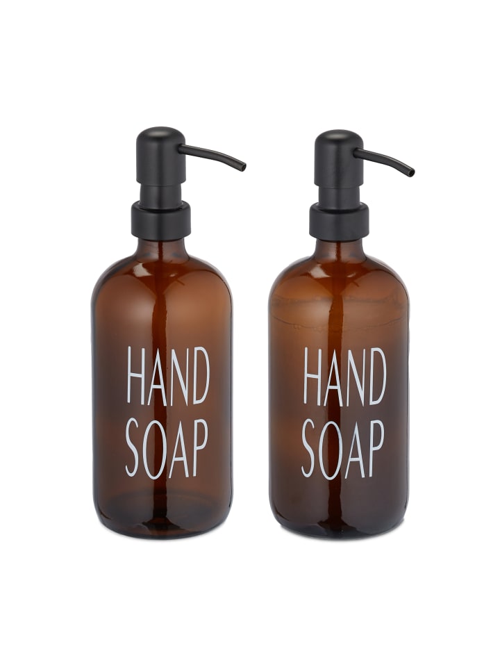 relaxdays 2 x Glas Seifenspender in Braun - 500 ml günstig kaufen onesize