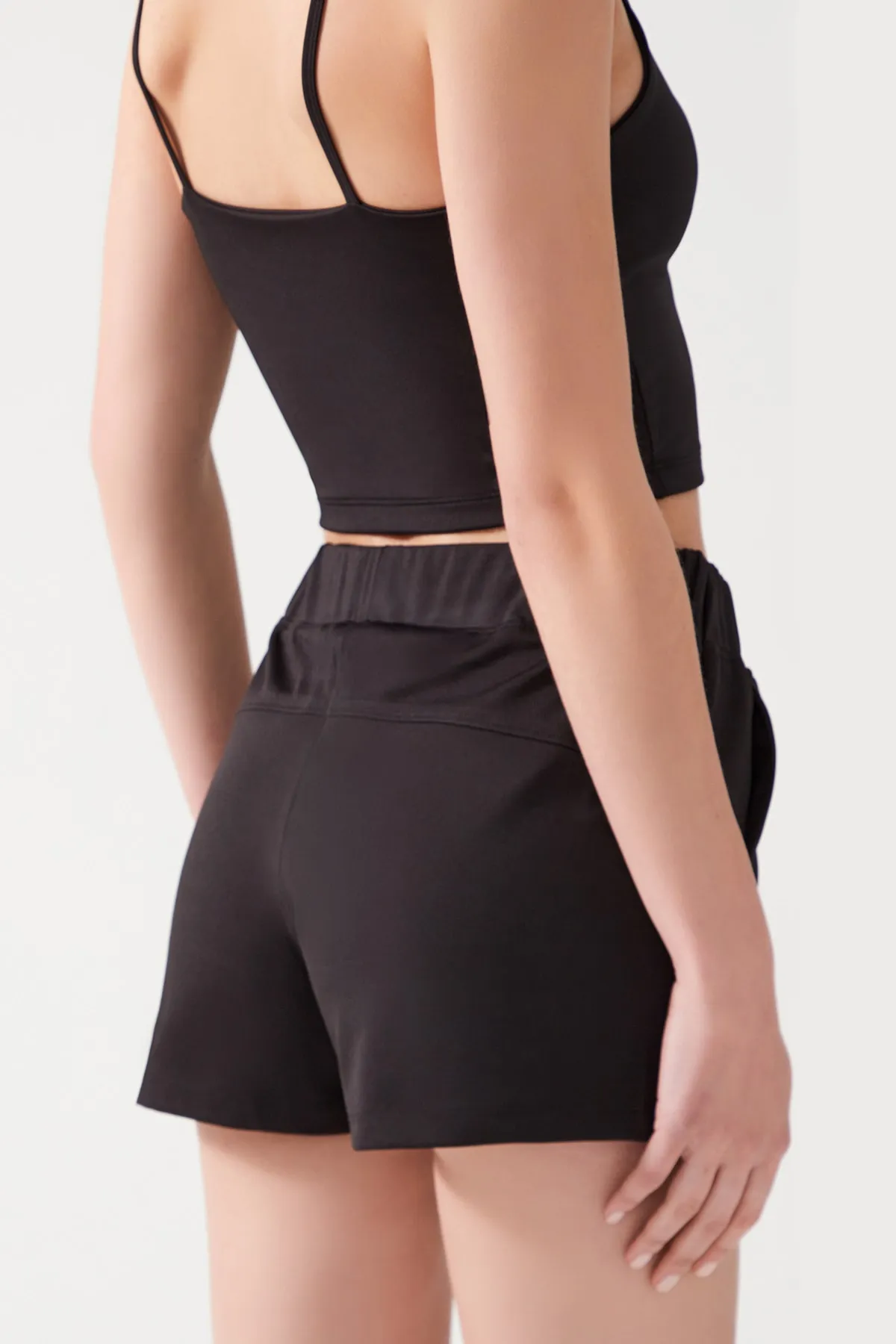LOS OJOS  Damen-Sportshorts mit schwarzer Tasche und elastischer Taille, Basic-Passform