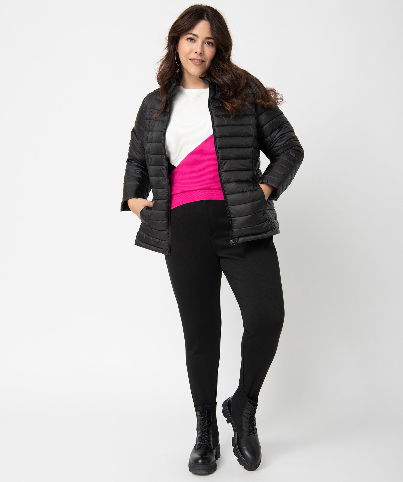 Doudoune femme grande taille matelassage fin avec col montant noir | GEMO