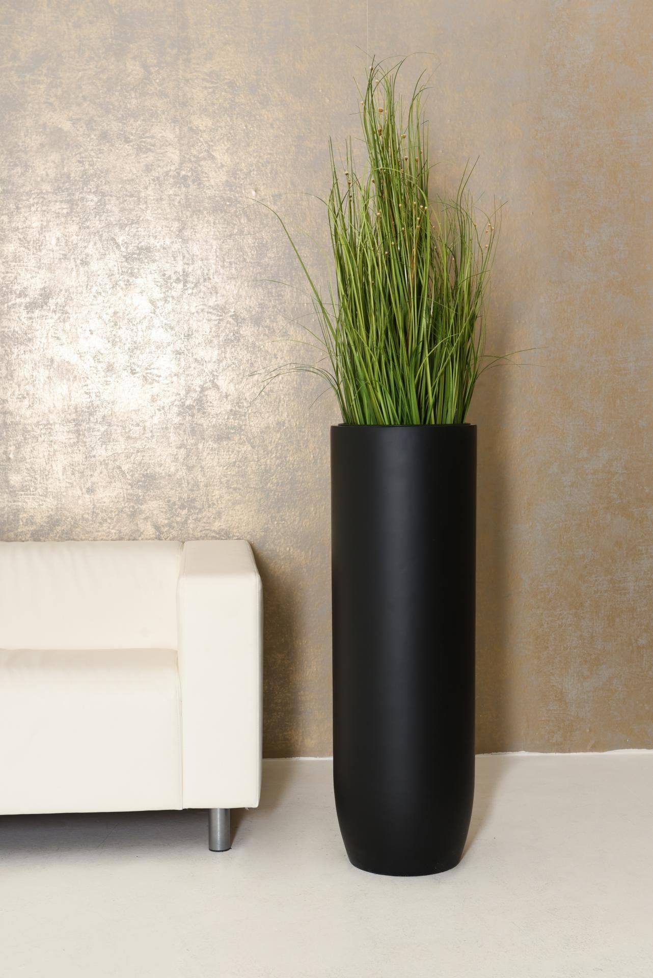 VIVANNO Pflanzkübel Pflanzgefäß Bodenvase SOLERIO Fiberglas Schwarz Matt - 33x100 cm