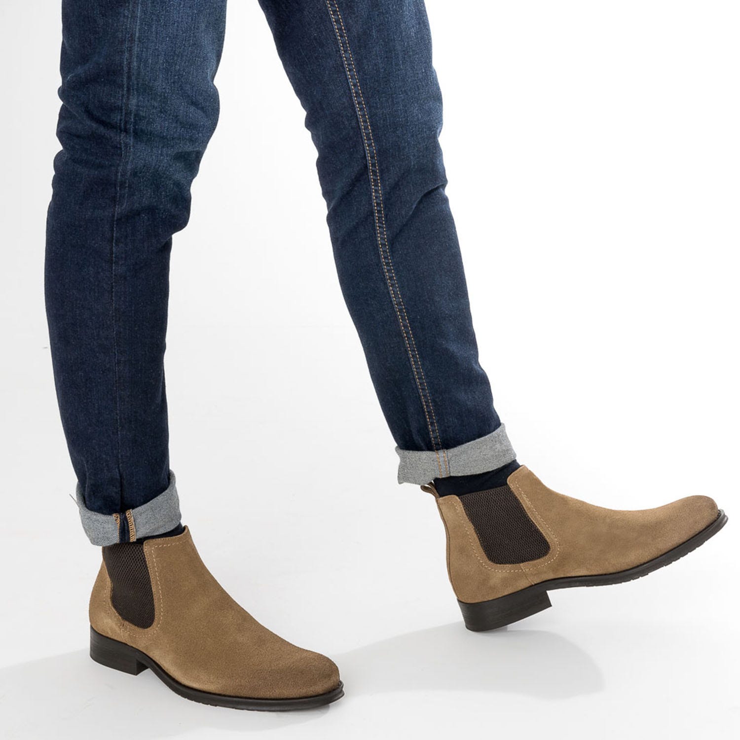 Chelsea boots camel en cuir velours