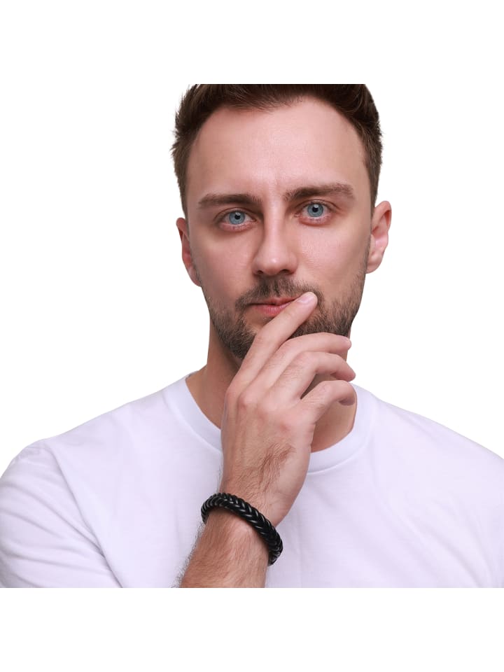 Steel_Art Herrenarmband Lederarmband Jakob in schwarz günstig kaufen