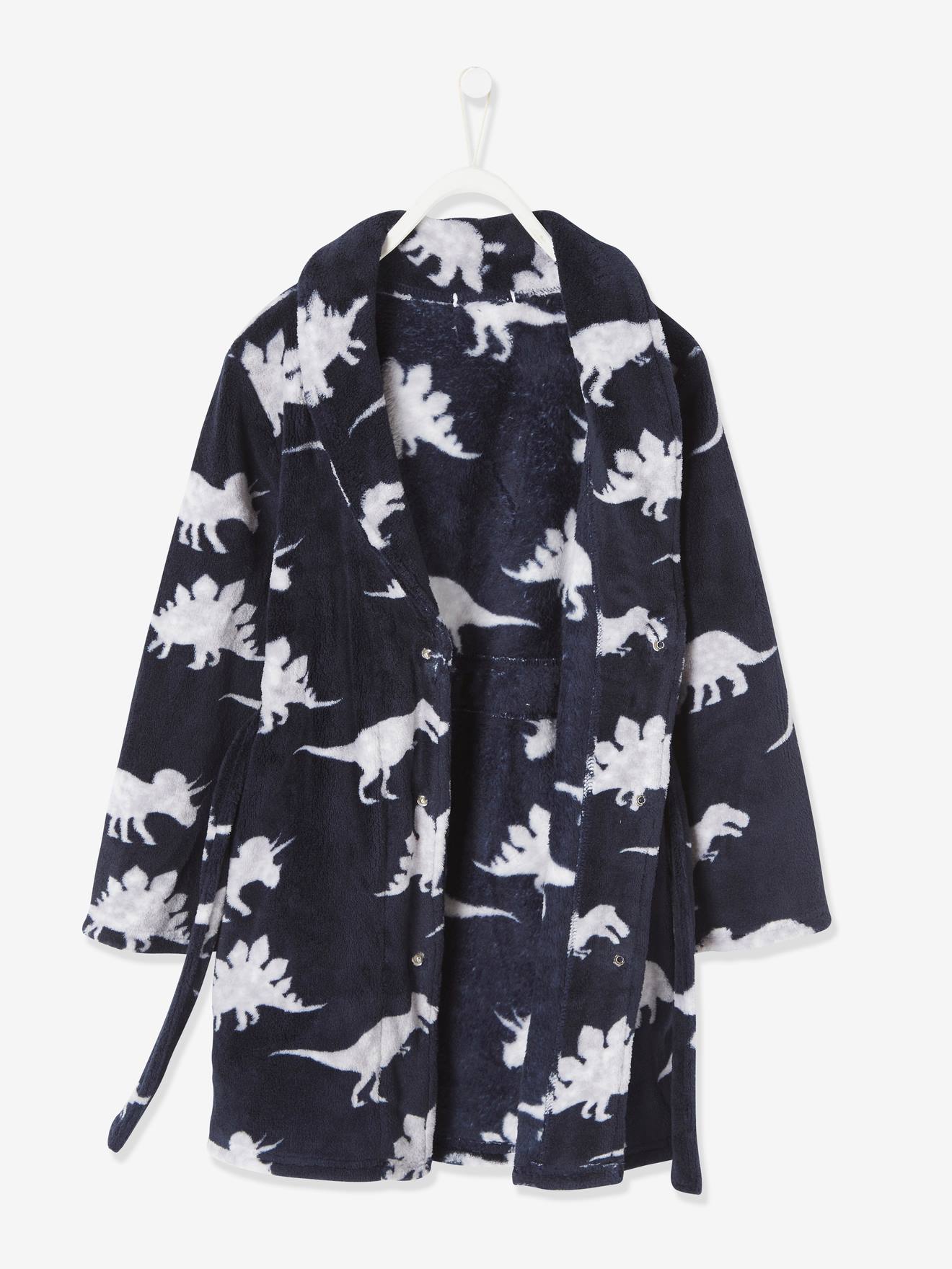 Robe de chambre aspect peluche garçon dinosaure encre imprimé