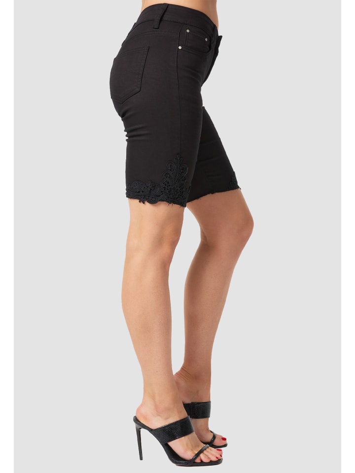 MiSS RJ High Waist Denim Jeans Shorts Bermuda Stretch Hose mit Spitze in Schwarz günstig kaufen 34