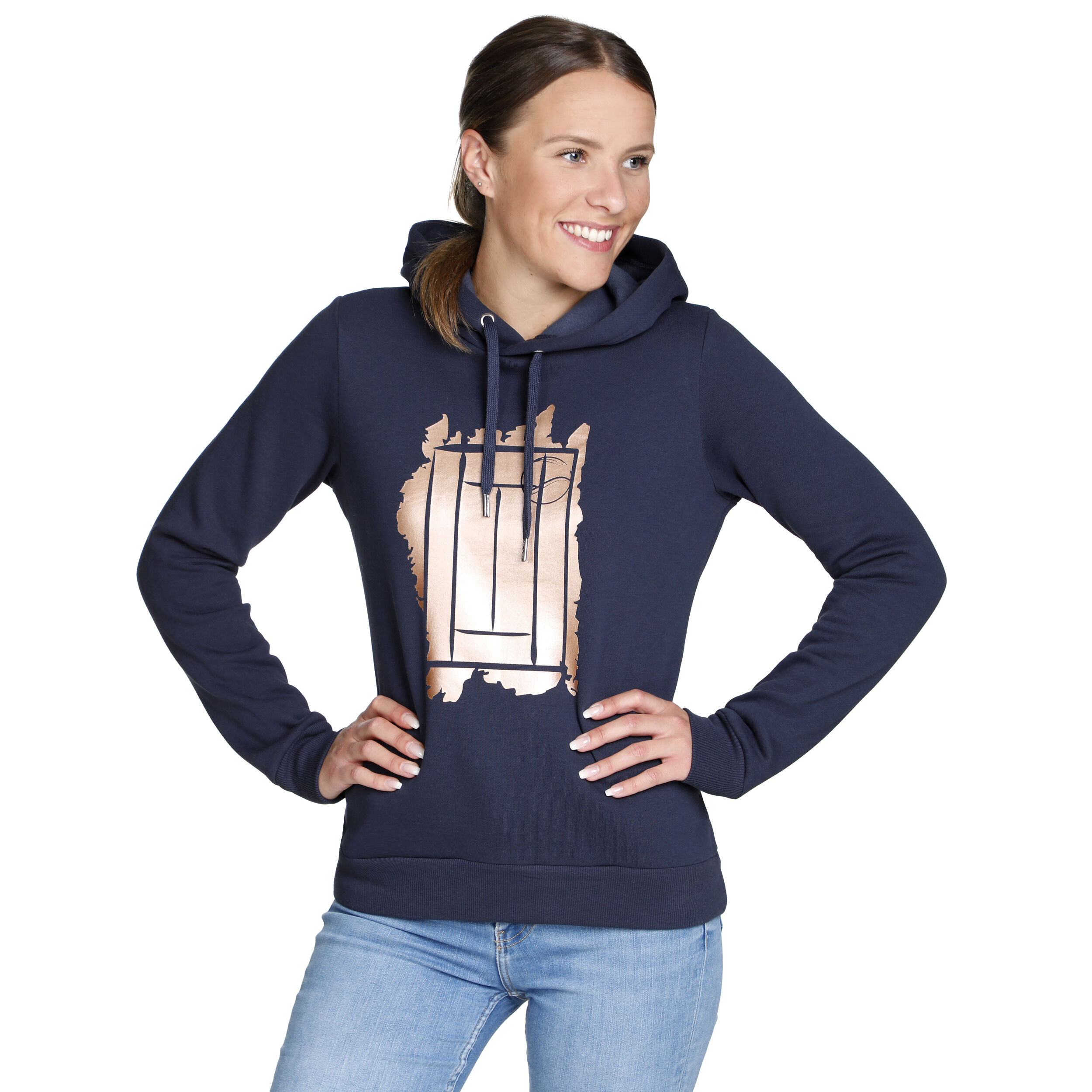 Glitter Court Hoody Damen - Dunkelblau, Gold