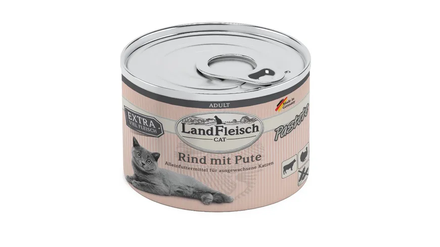 LandFleisch Katzennassfutter Adult Pastete Rind mit Pute 195g 195 g