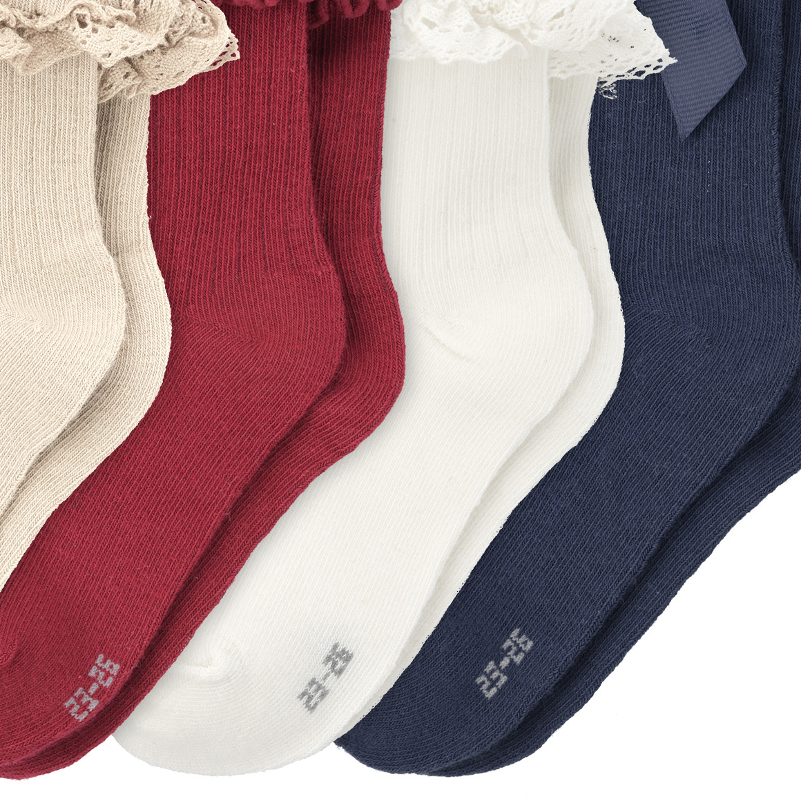 5 Paar Mädchen Socken im festlichen Dessin dunkelrot / dunkelblau / beige