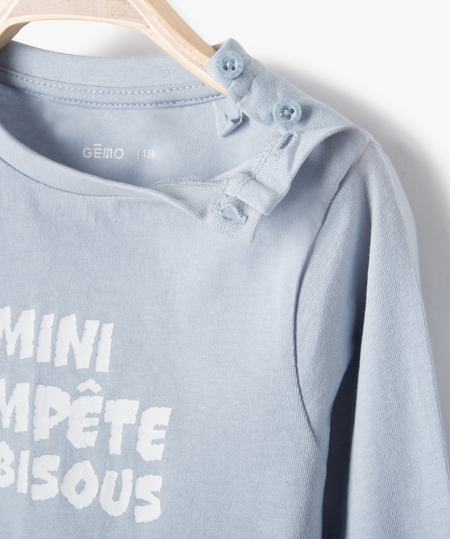 Tee-shirt à manches longues et message humoristique bébé ... bleu | GEMO