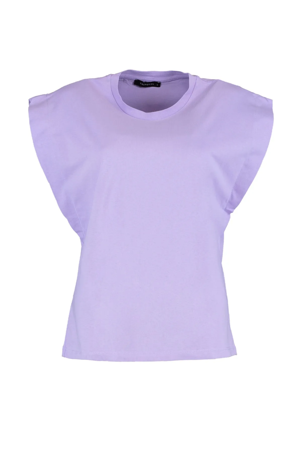 Trendyol Collection  Lilafarbenes Basic-Strick-T-Shirt mit Rundhalsausschnitt aus 100 % Baumwollwatte TWOSS20TS0021