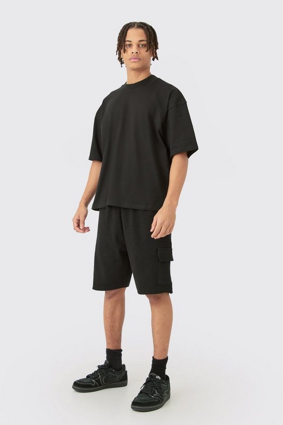 Kastiges Oversize T-Shirt & gerippte Cargo-Shorts