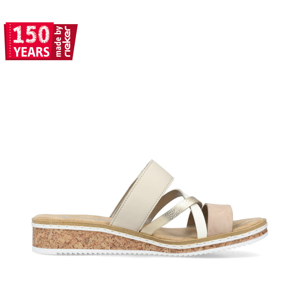 Rieker Damen Pantoletten beige-metallic-rosé