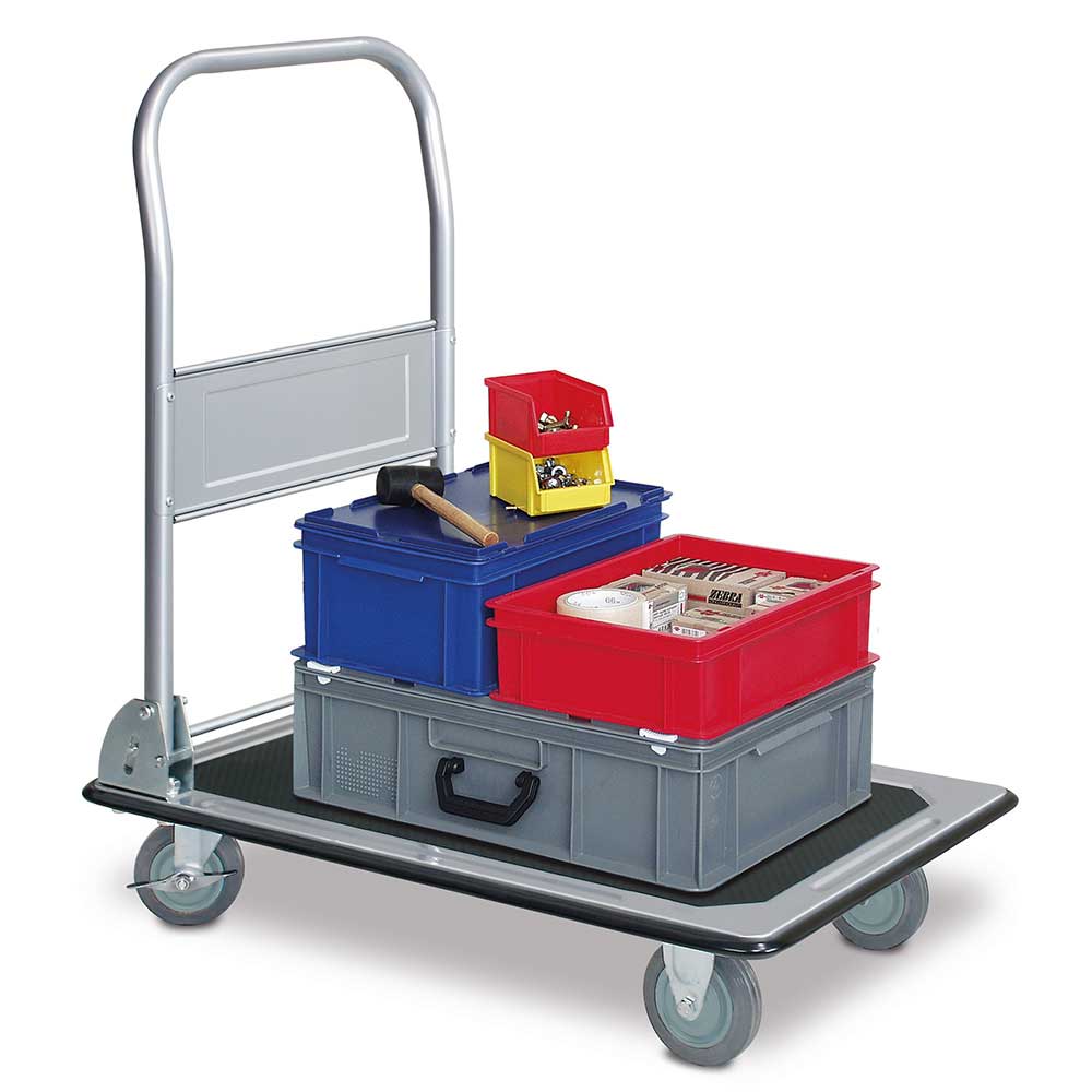 BRB Transportwagen mit Klappbügel, Tragkraft 150 kg, LxBxH 735 x 475 x 820 mm, hellgraue Gummiräder