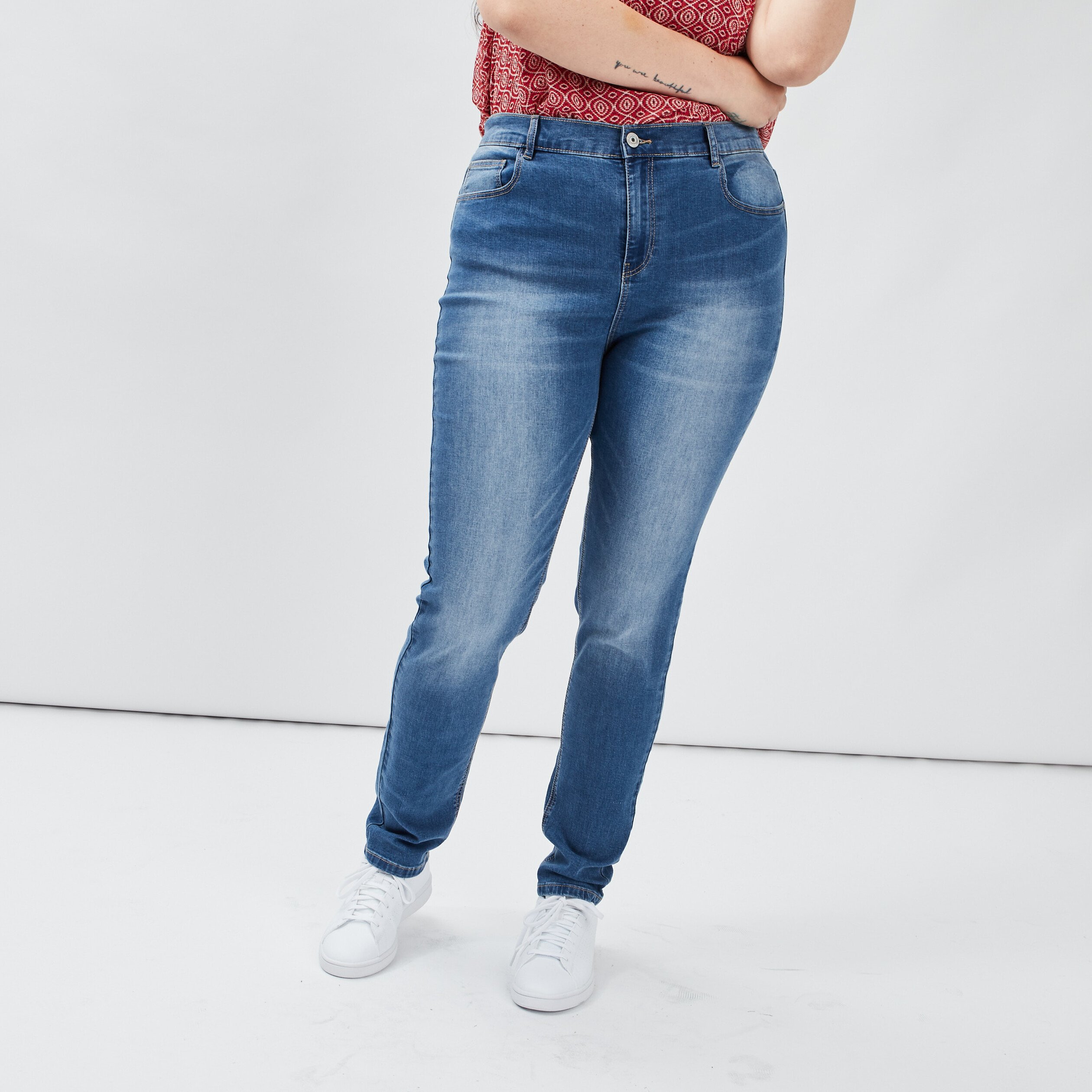 Jeans slim taille ajustable denim stone femme grande taille | La Halle