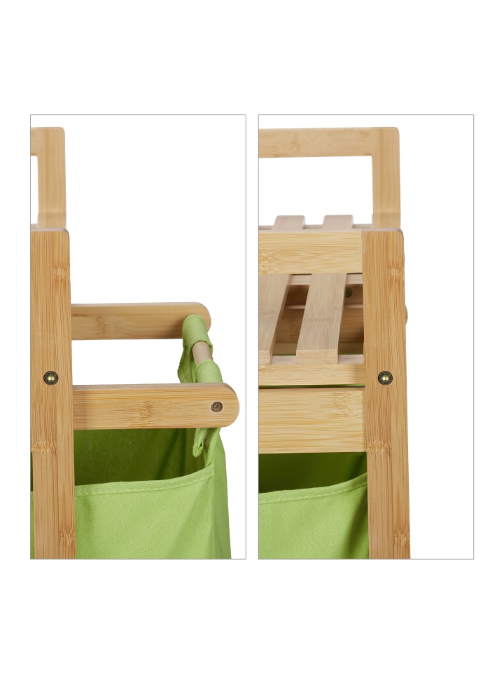 relaxdays Wäschekorb Regal in Natur/ Grün - (B)64 x (H)73 x (T)33 cm günstig kaufen onesize
