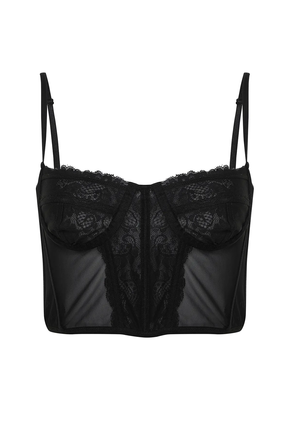 Trendyol Collection  Schwarzer Bustier-BH aus Strick mit Bügel und Spitzenträgern, ohne Träger, THMSS24SU00017