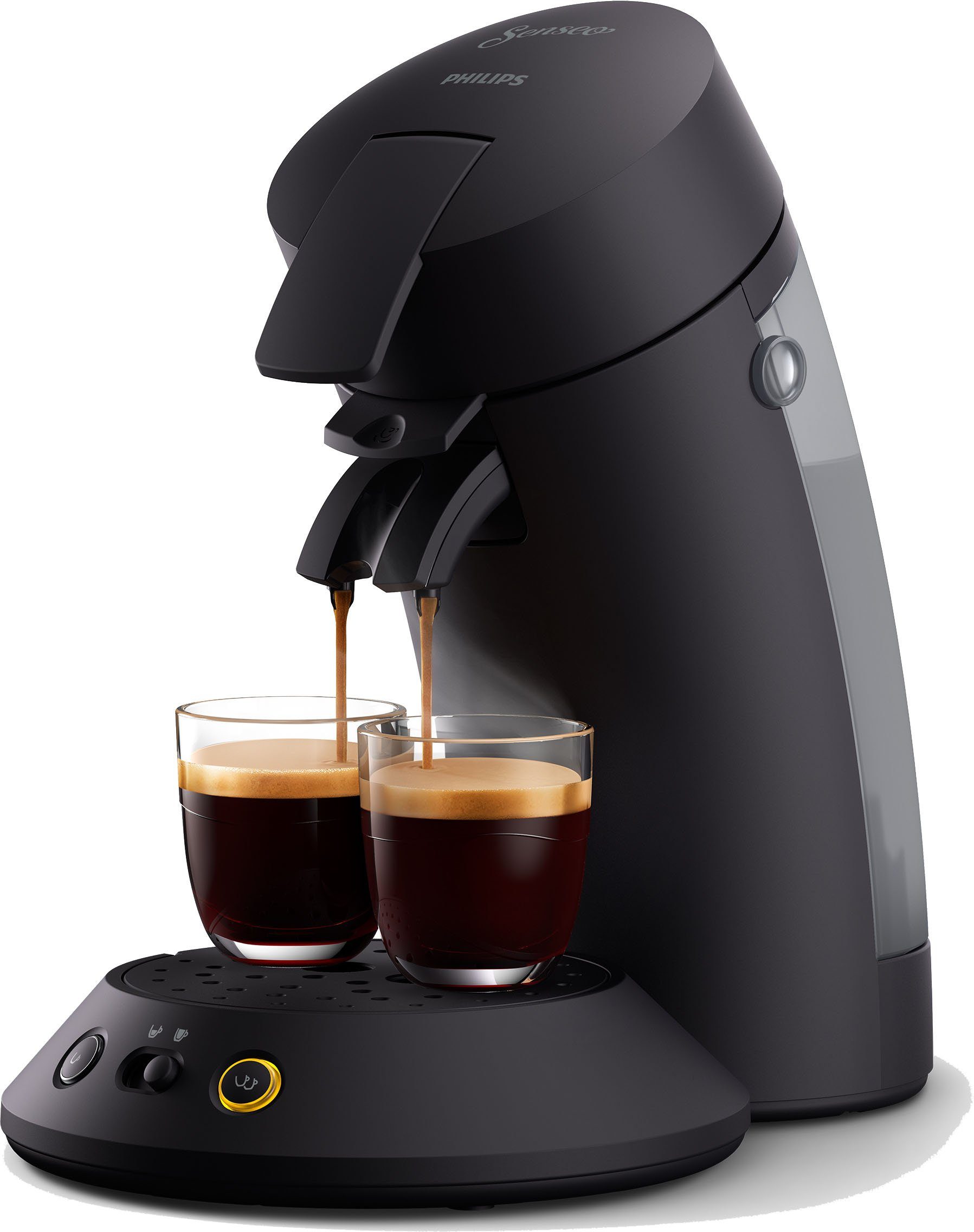 Philips Senseo Kaffeepadmaschine Original Plus CSA 210/60, aus 28% recyceltem Plastik und mit 2 Kaffeespezialitäten, mattschwarz