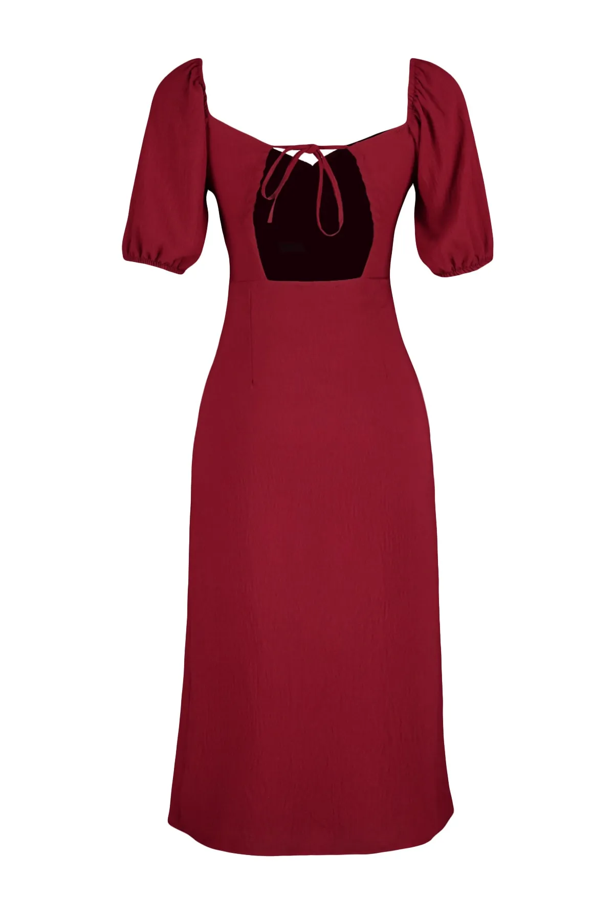 Trendyol Collection  Burgunderfarbenes, figurbetontes Midi-Webkleid mit Schlitz und Rückendetail TWOSS23EL01164