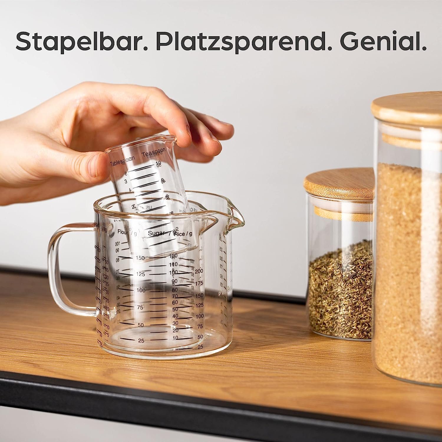 Praknu Messbecher Messbecher Set Glas 50/125/250ml, Borosilikatglas, (Set)