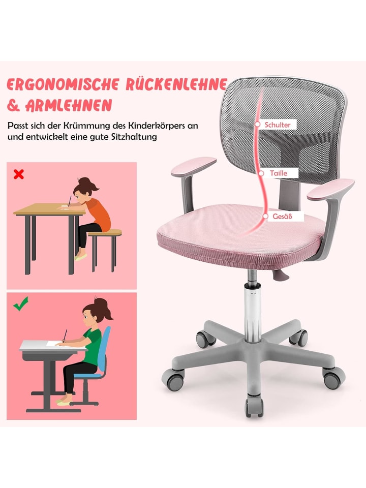COSTWAY Schreibtischstuhl 3-10 Jahren Drehbar in Rosa günstig kaufen onesize