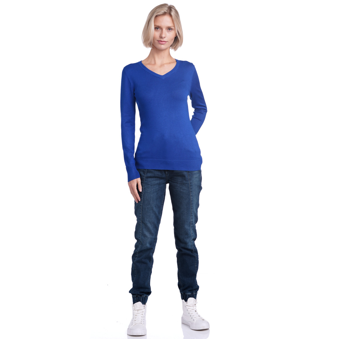 Damen Feinstrickpullover mit V-Ausschnitt