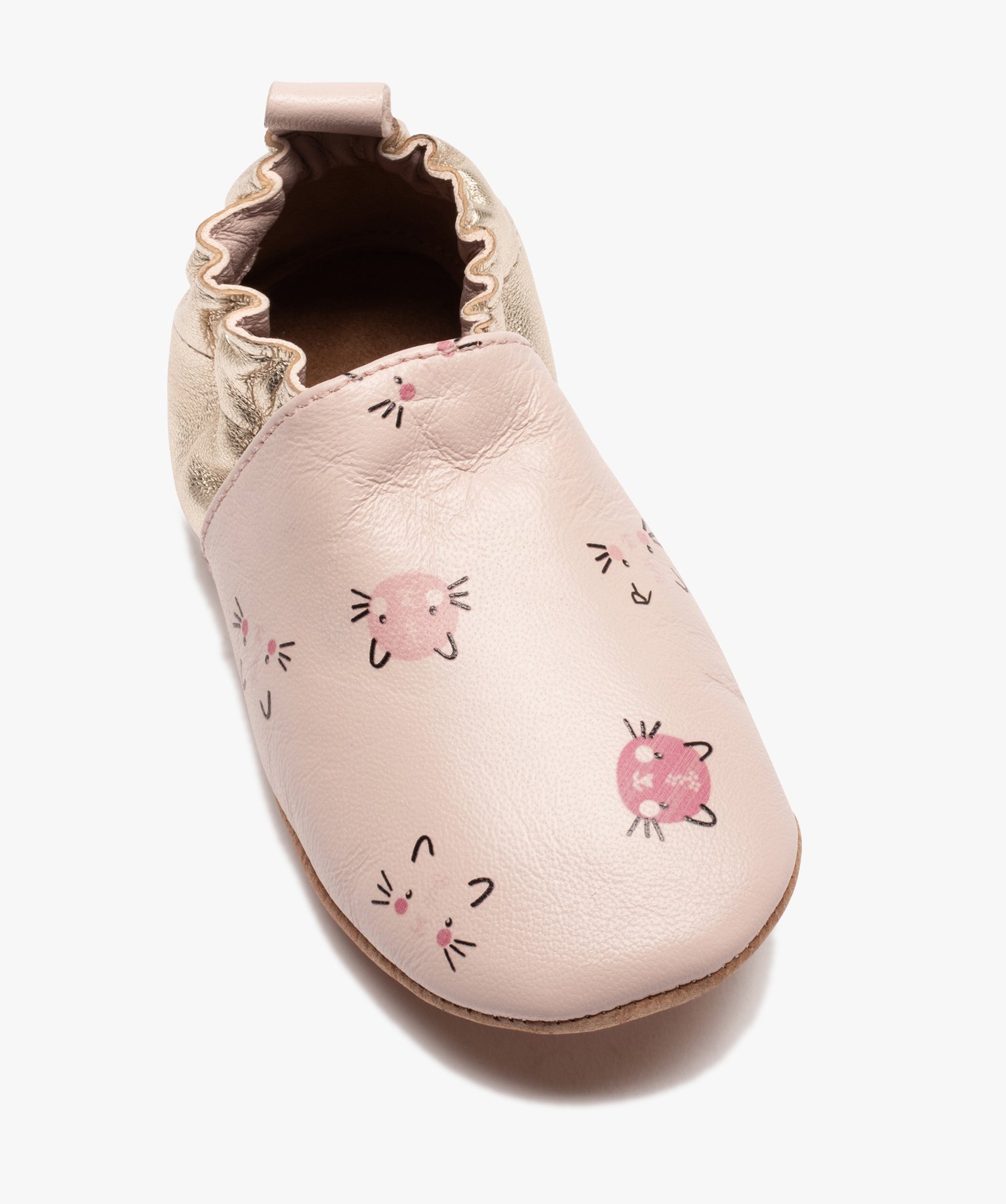 Chaussons bébé fille en cuir imprimés chats rose | GEMO