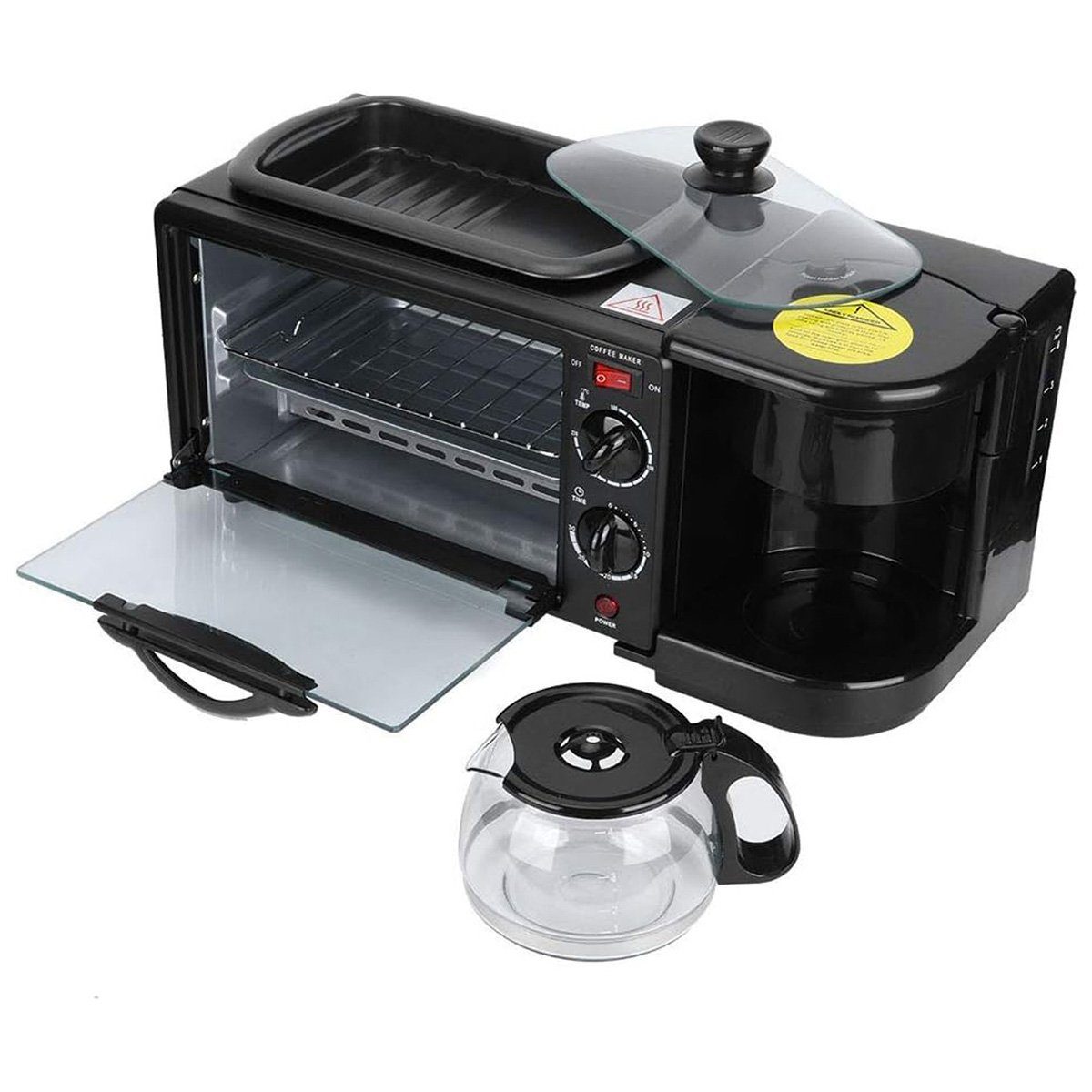 Yoyaxi Frühstücks-Set 3-in-1 Frühstücksstation mit Toaster, Bratpfanne und Kaffeemaschine (1-tlg), Zeitsparende Funktionen und vielseitige Zubereitungsmöglichkeiten