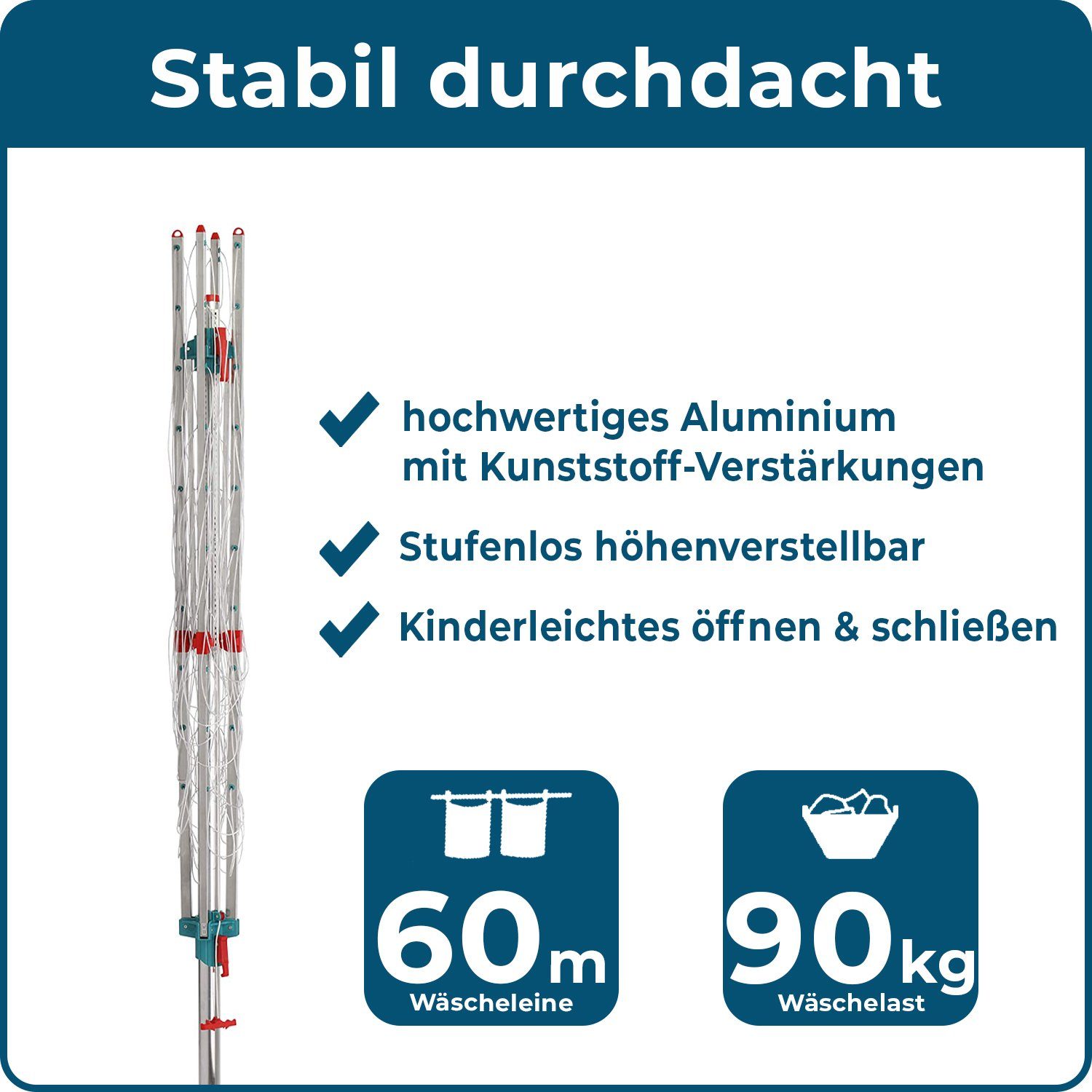 Blome Wäschespinne Medium Plus 60 Meter Leine, Made in Germany