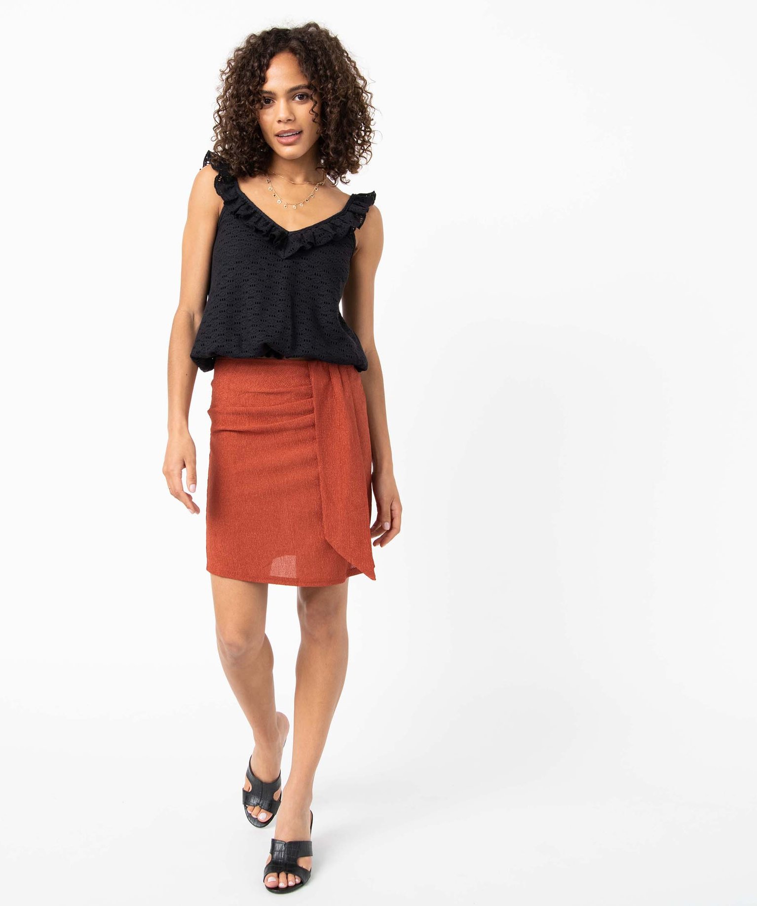 Jupe femme en maille irisée effet drapé orange | GEMO