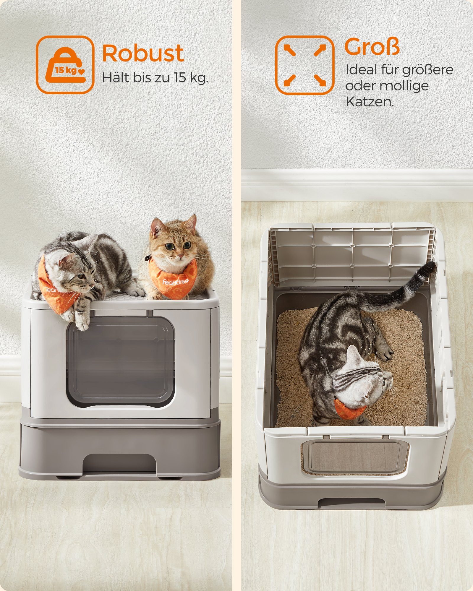 FEANDREA Katzentoilette, Katzenklo, mit Deckel, für Katzen bis 15kg