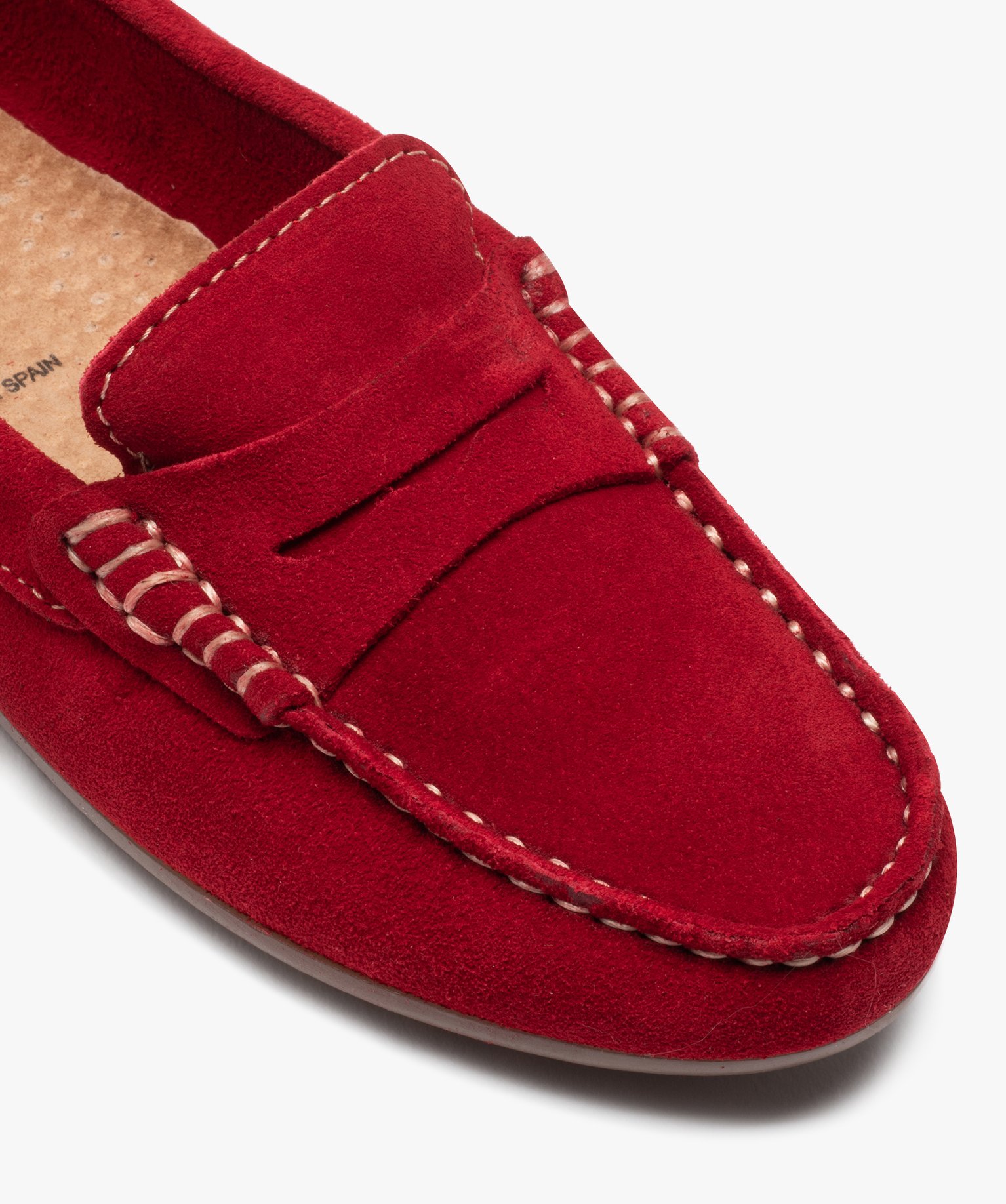 Mocassins femme confort unis en cuir velours rouge | GEMO