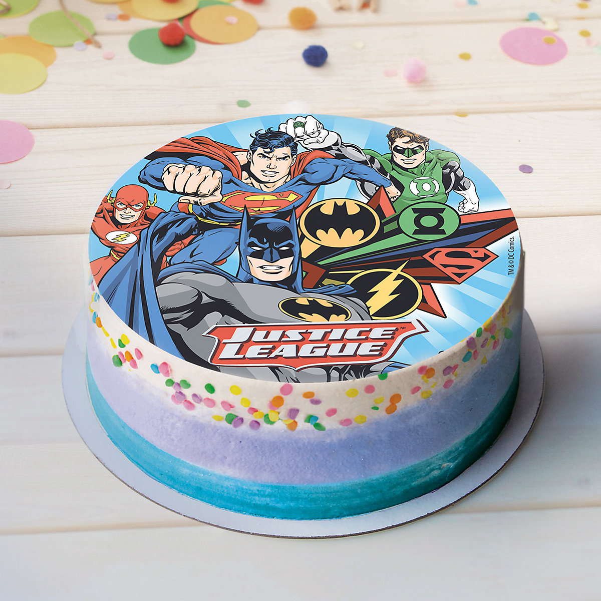 Essbarer Tortenaufleger Justice League 20cm mit Batman, Superman, Flash