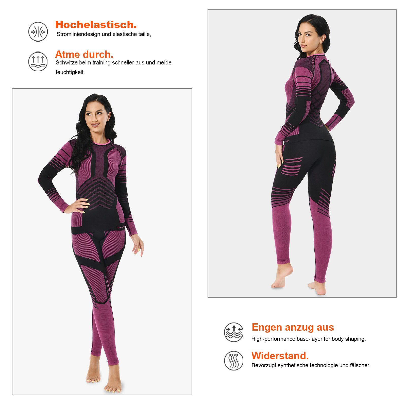 MEETYOO Thermounterhemd Funktionswäsche Langarm (Lange Unterhose, Skiunterwäsche Atmungsaktiv) Lang Thermohemd & Thermohose Kompressionsanzug