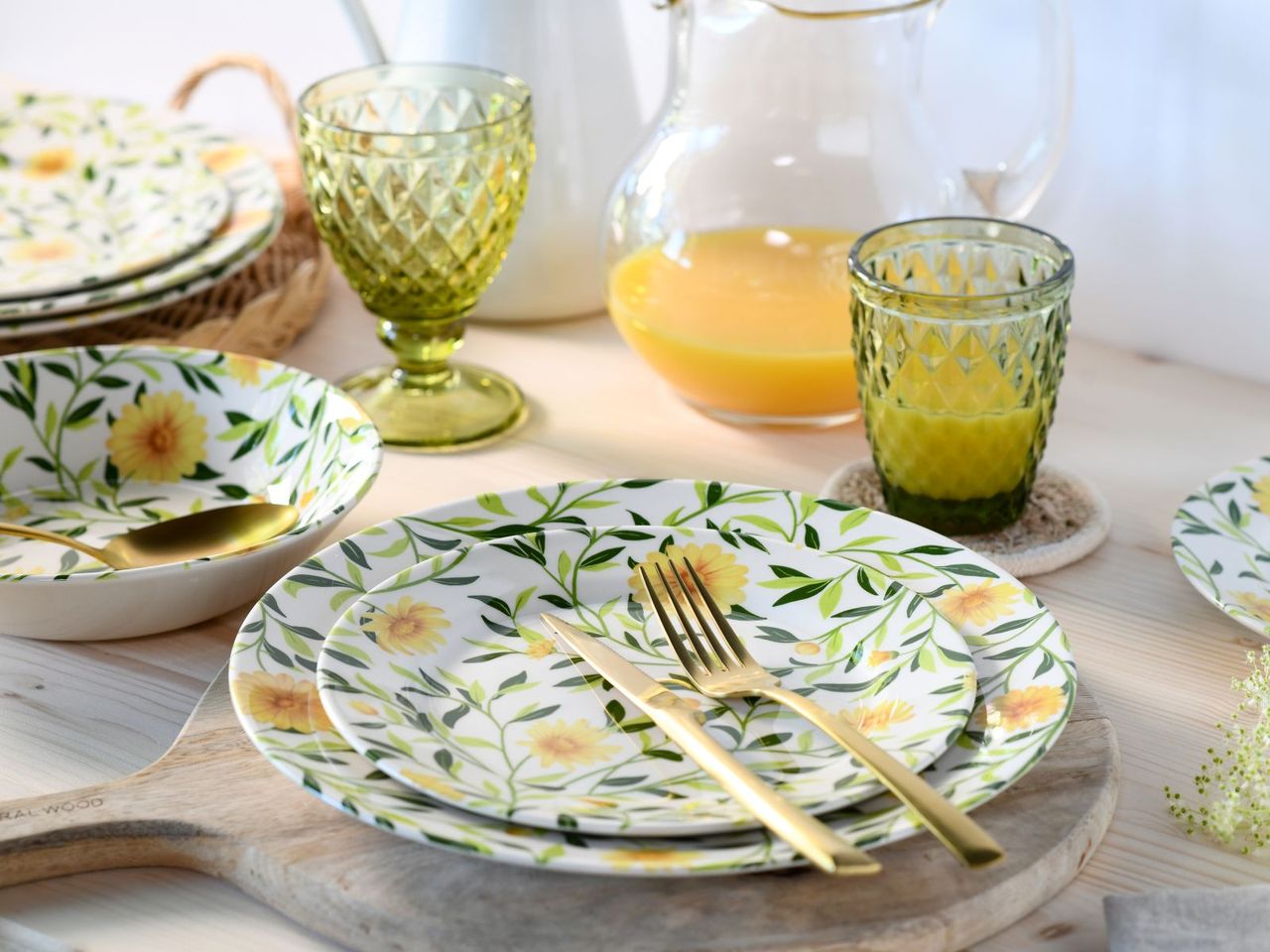 CreaTable Amarilla, 12-teiliges Geschirrset, Teller Set aus Steingut