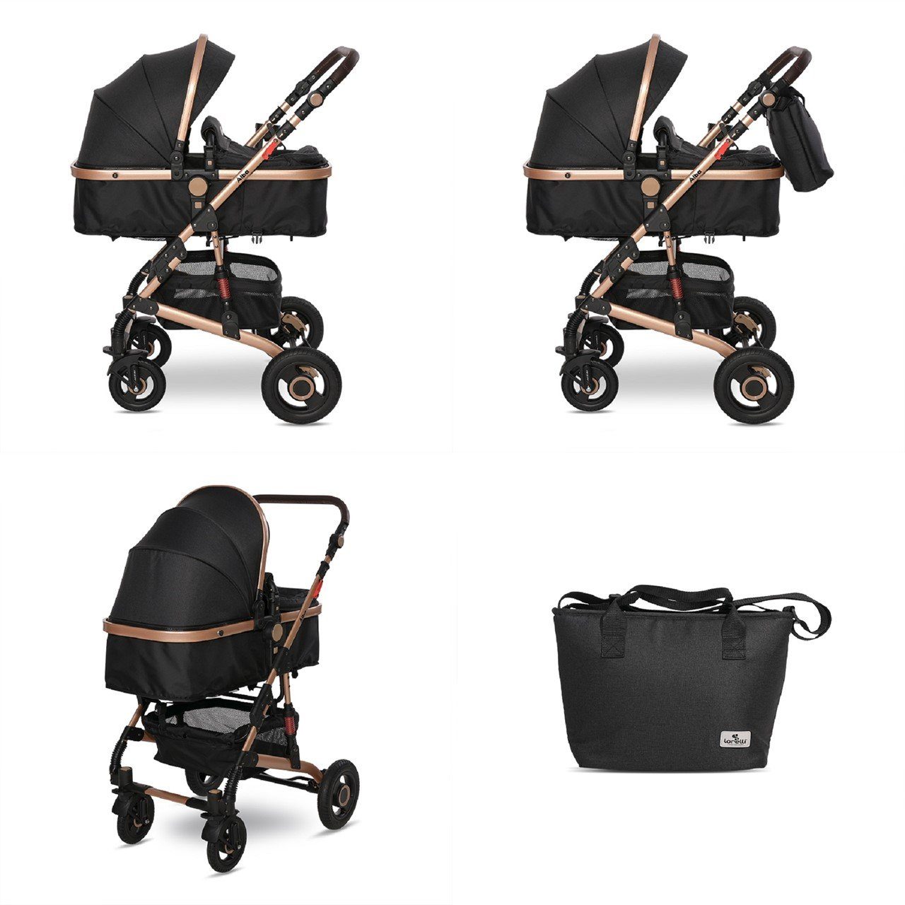 Lorelli Kombi-Kinderwagen Kinderwagen Alba 2 in 1, Sportsitz Babywanne Gummireifen, einstellbar