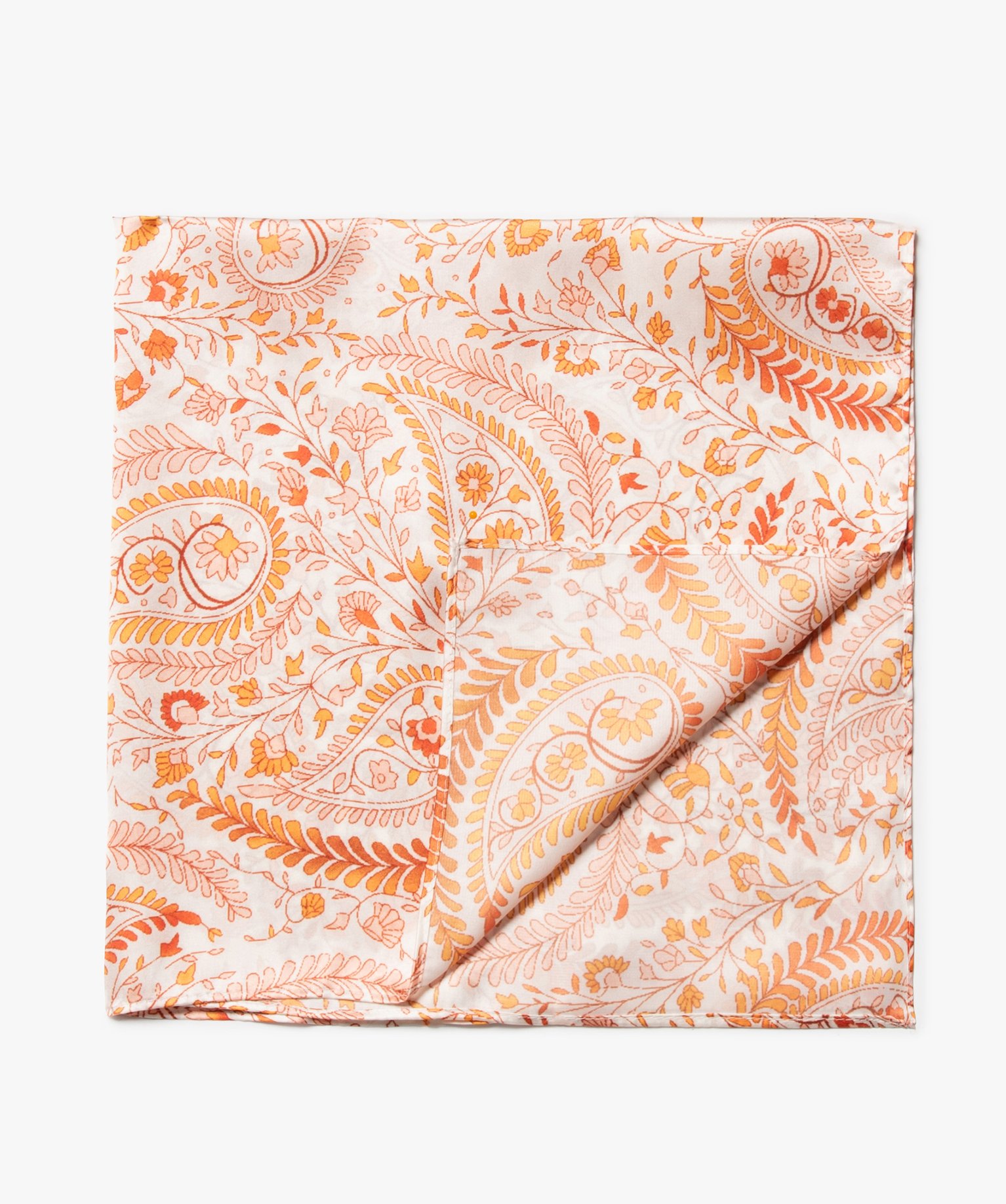 Foulard femme en satin imprimé petit format carré beige | GEMO