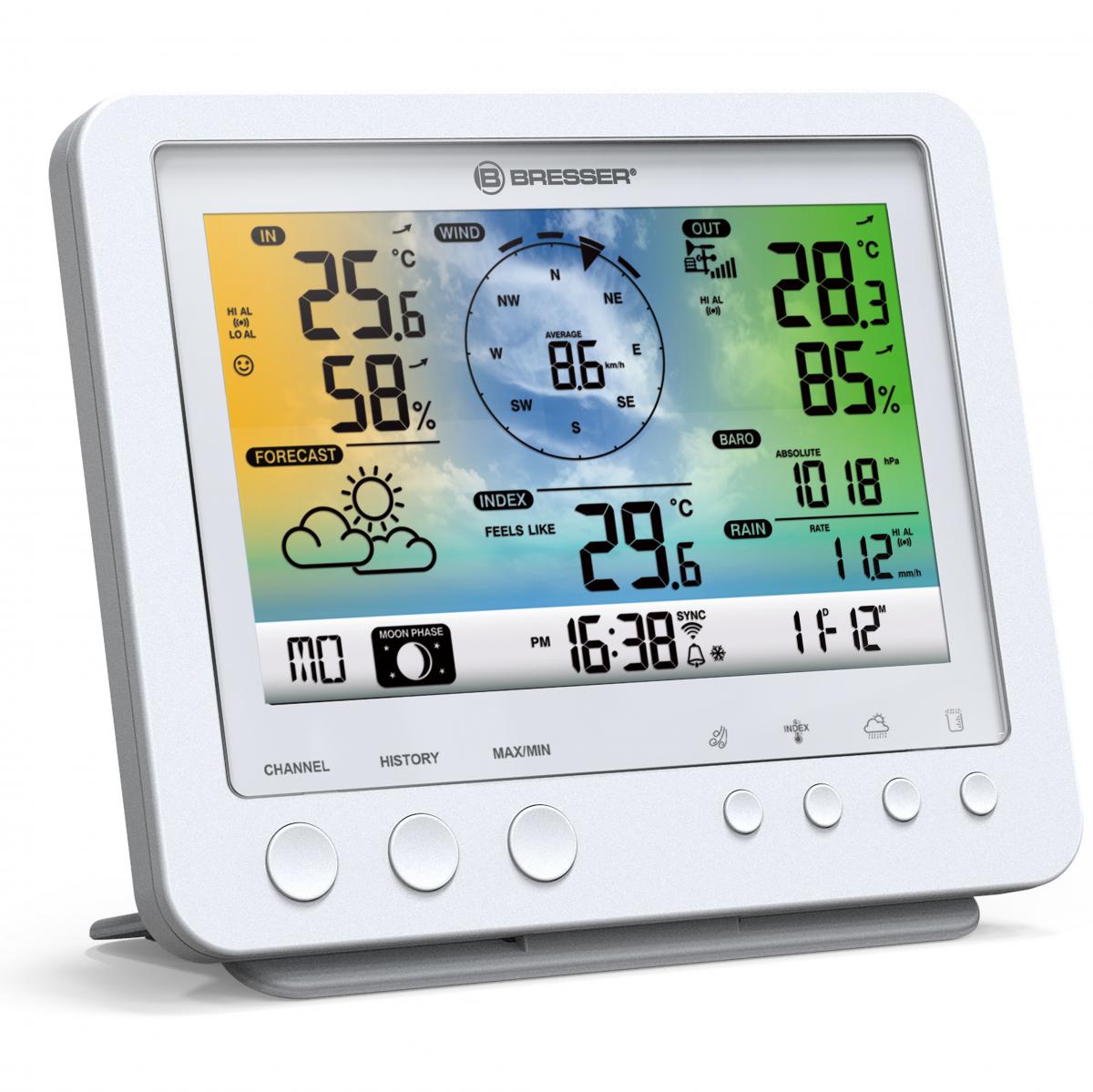 Bresser WLAN Farbwettercenter mit 5-in-1 Profi-Sensor weiß