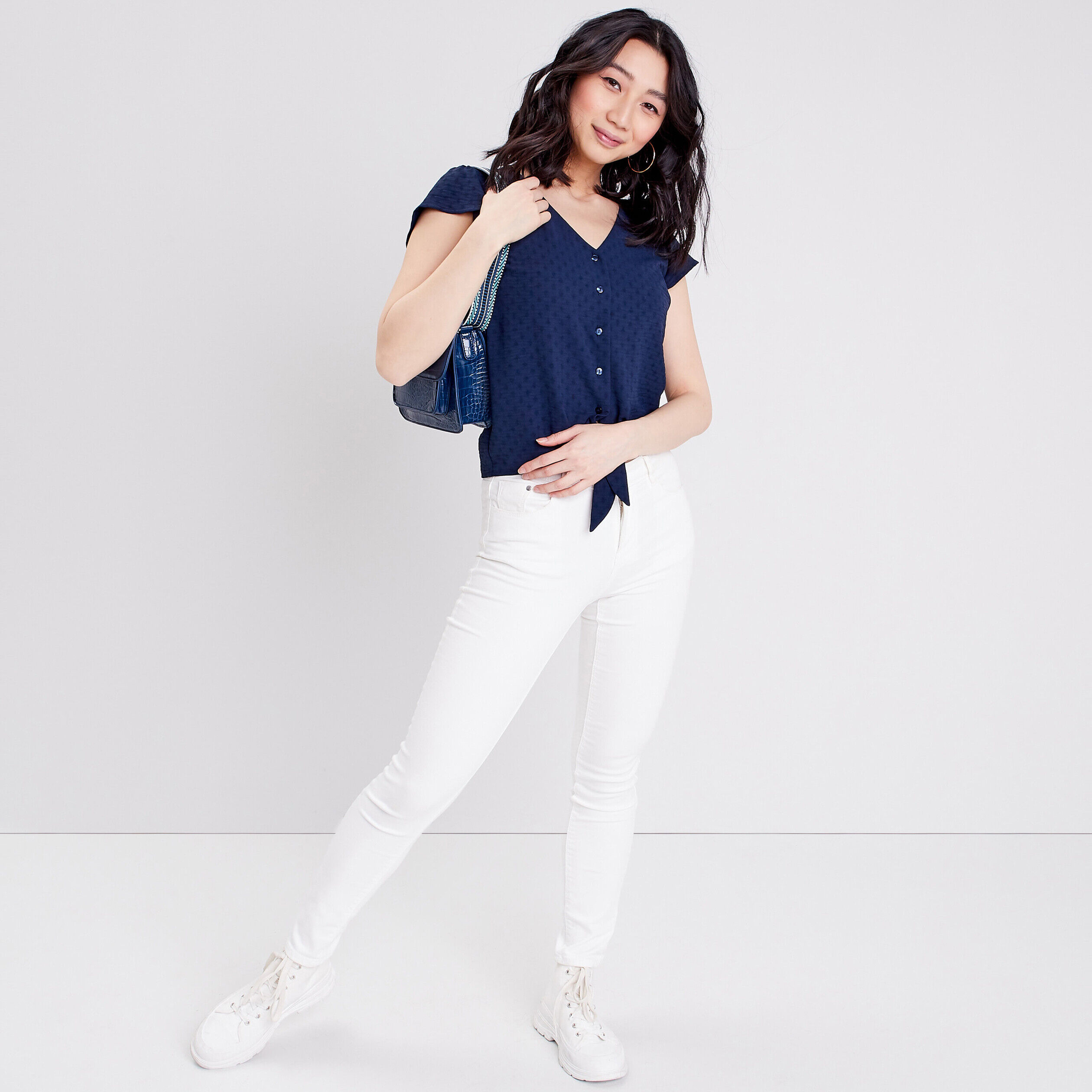 Chemise manches courtes bleu marine femme | Cache Cache