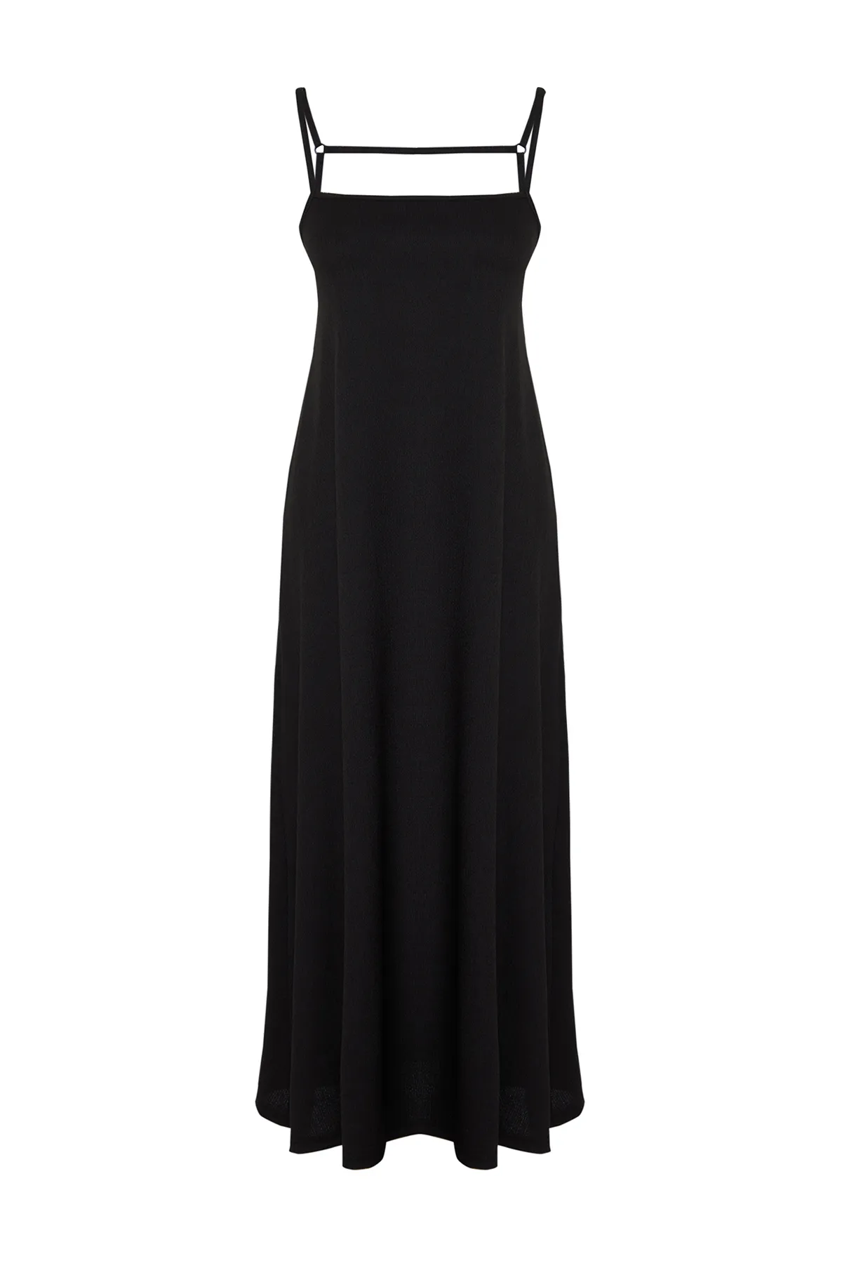 Trendyol Collection  Schwarzes A-Linien-Maxikleid aus gedrehtem/strukturiertem Strick mit Trägern TWOSS24EL00060