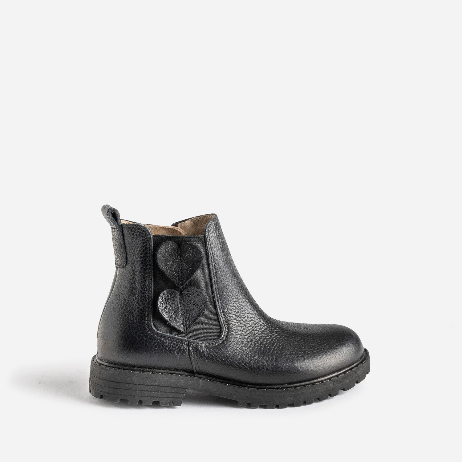 Chelsea boots éco-conçu BUGGY noir cuir décor cœurs