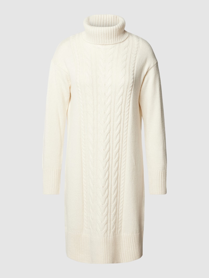 Knielanges Strickkleid mit Zopfmuster in beige